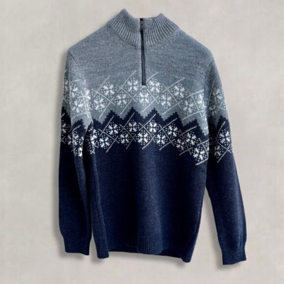 Paolo Mondo Wool Blend Sweater Ribbed High Mock Neck Half-Zip Gray White Men's L - Picture 2 of 7